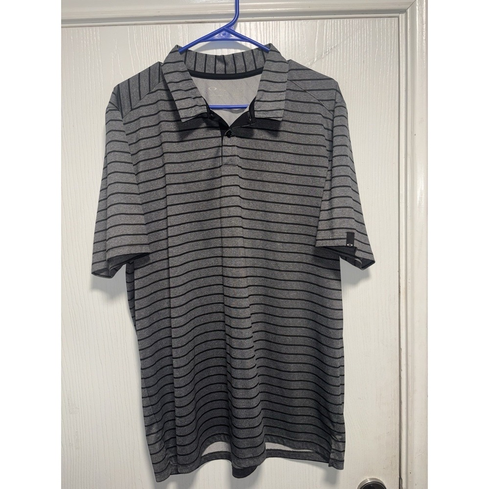 Oakley Men's XL Black Gray Striped Polo Shirt Short Sleeve Performance‎